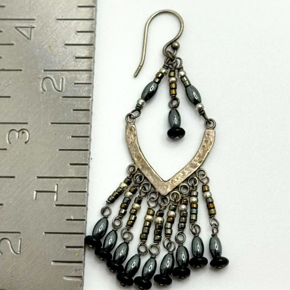 Silpada Vintage Sterling Silver Hematite Black Seed Bead Chandelier Earrings - Picture 6 of 7